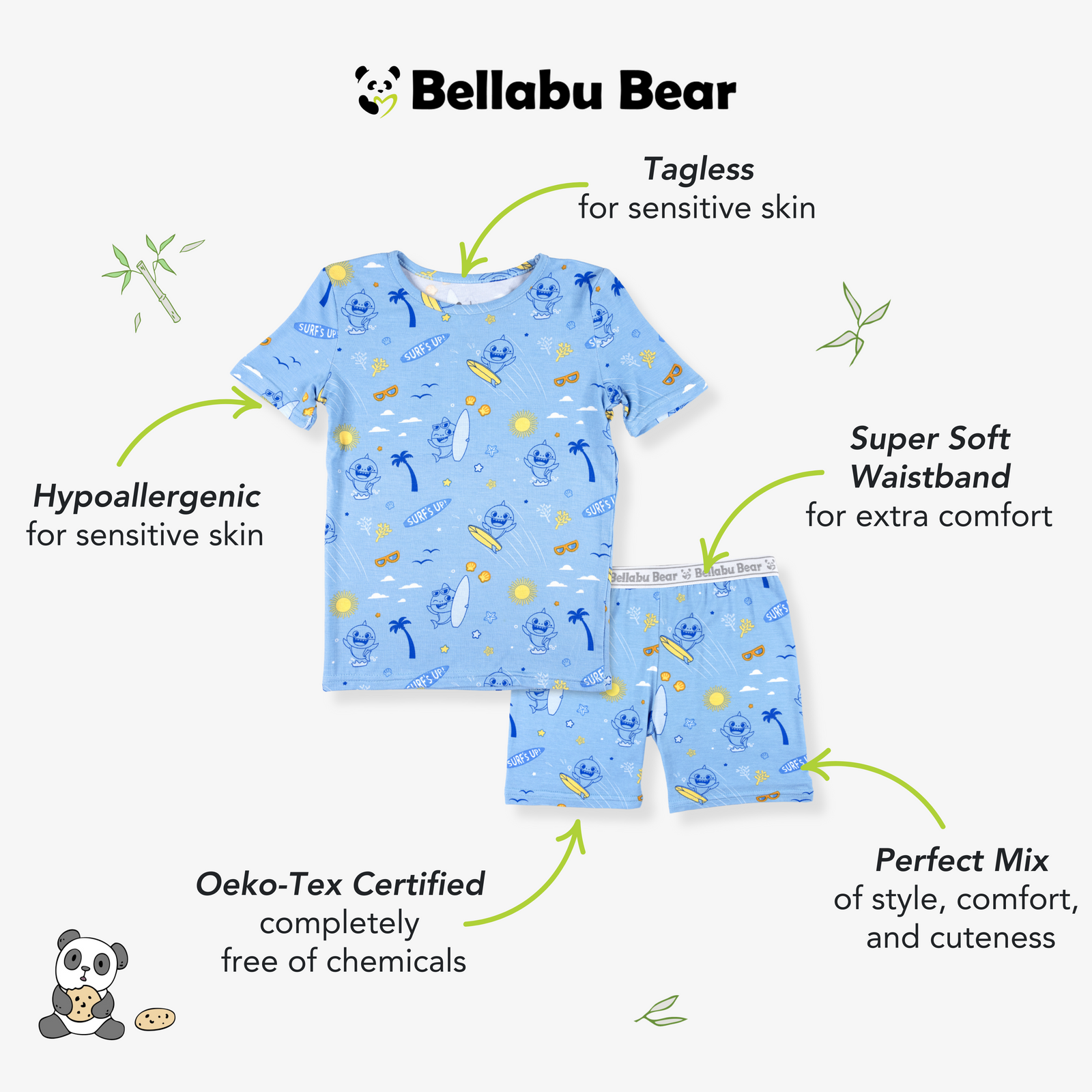 Baby Shark Surf Bamboo Kids Pajama Short Set