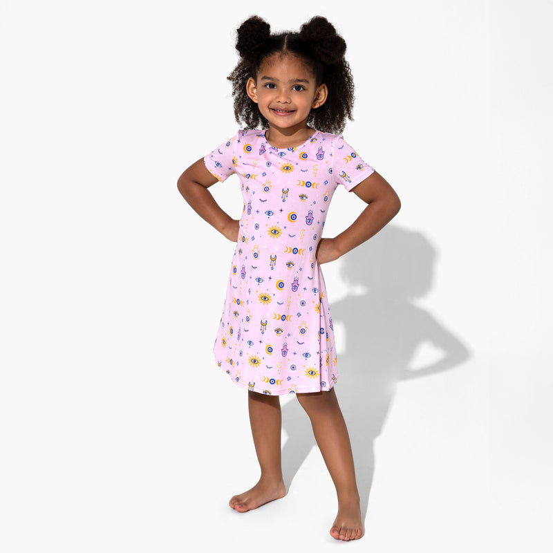 The Eye Pink Bamboo Girls' Short Sleeve Dress