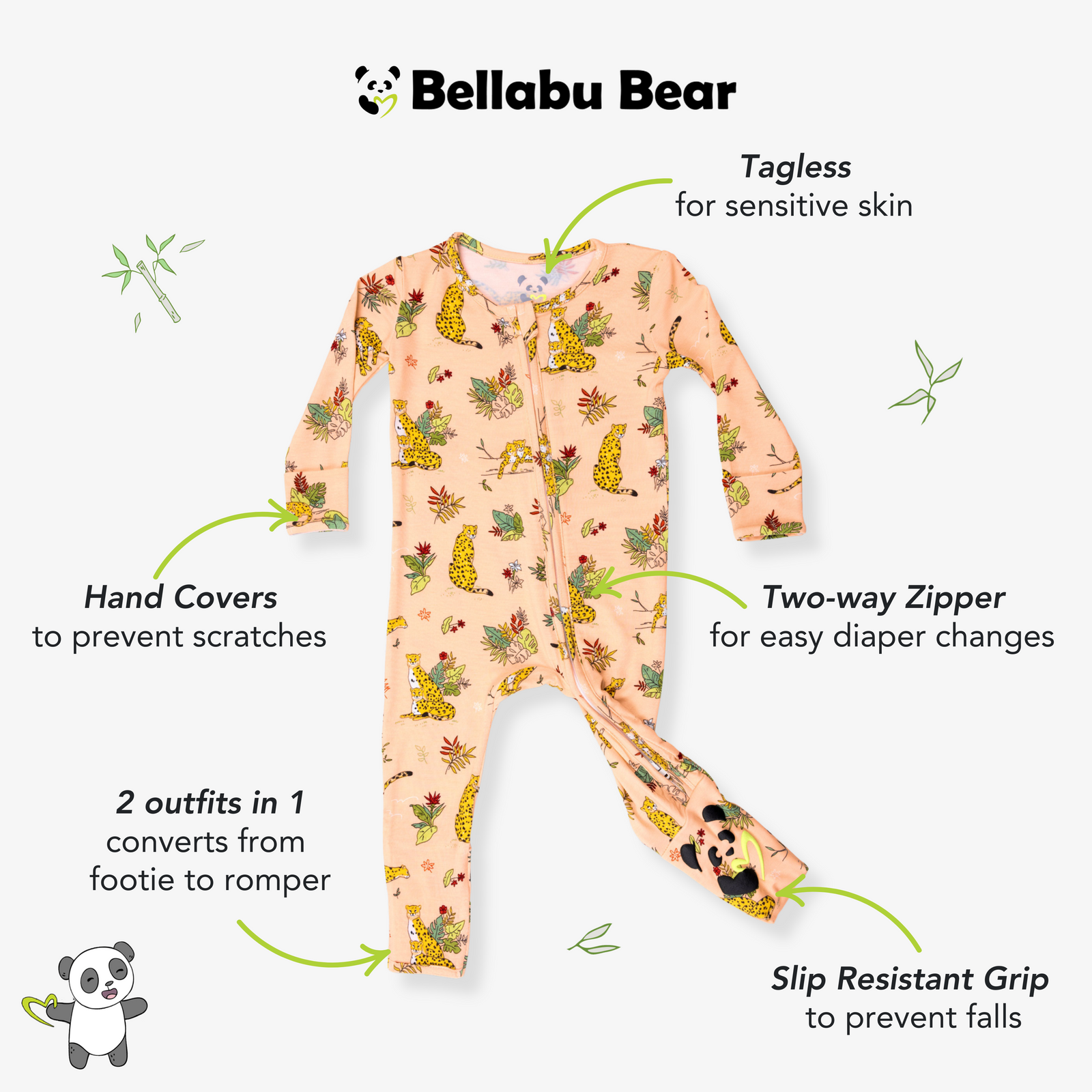 Pounce In Paradise Cheetah Bamboo Convertible Footie