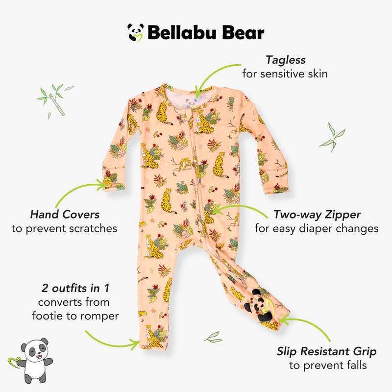 Pounce In Paradise Cheetah Bamboo Convertible Footie