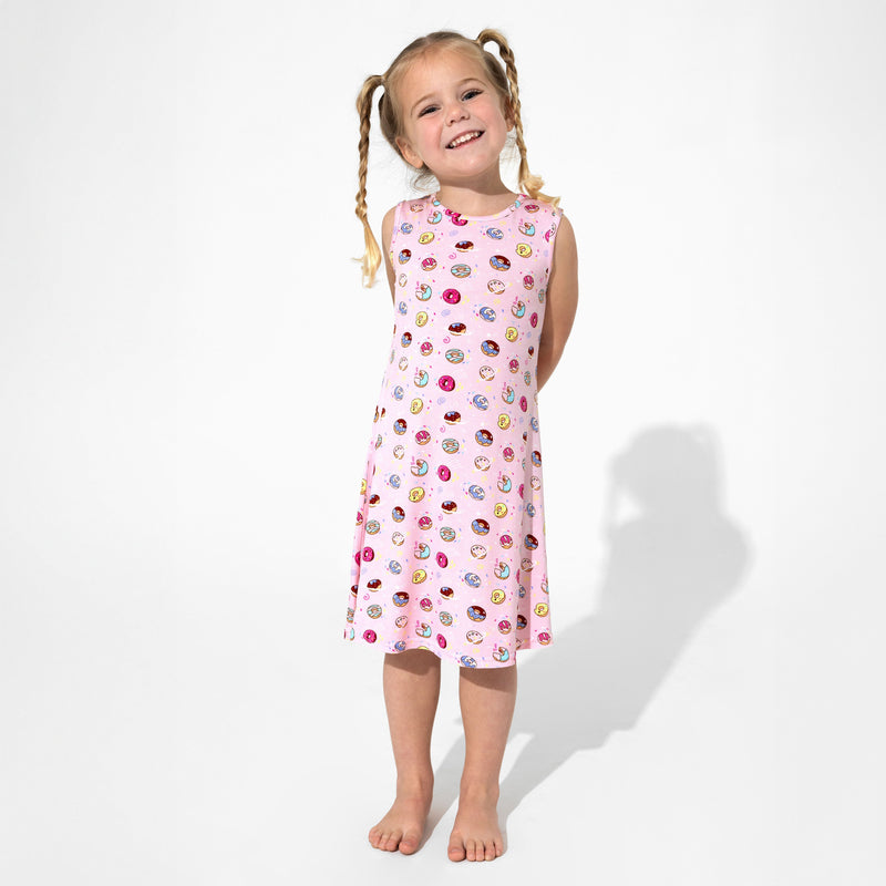 Pink Space Donut Bamboo Girls' Sleeveless Dress