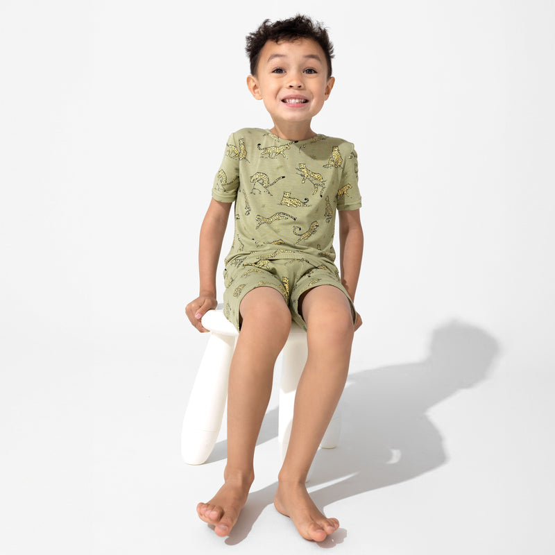 Sage & Spots Leopard Bamboo Kids Pajama Short Set
