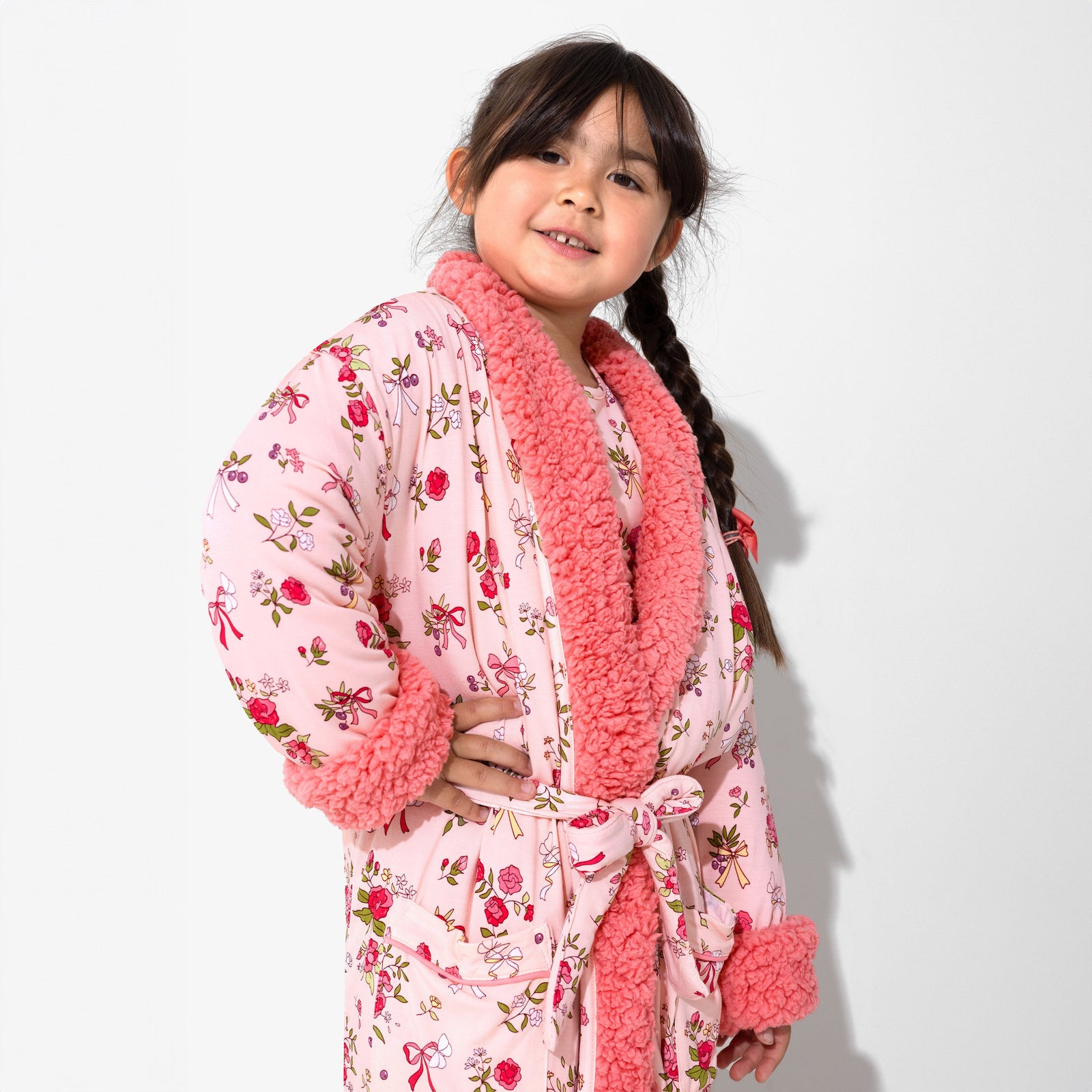 Bows & Blooms Bamboo Kids Sherpa Robe