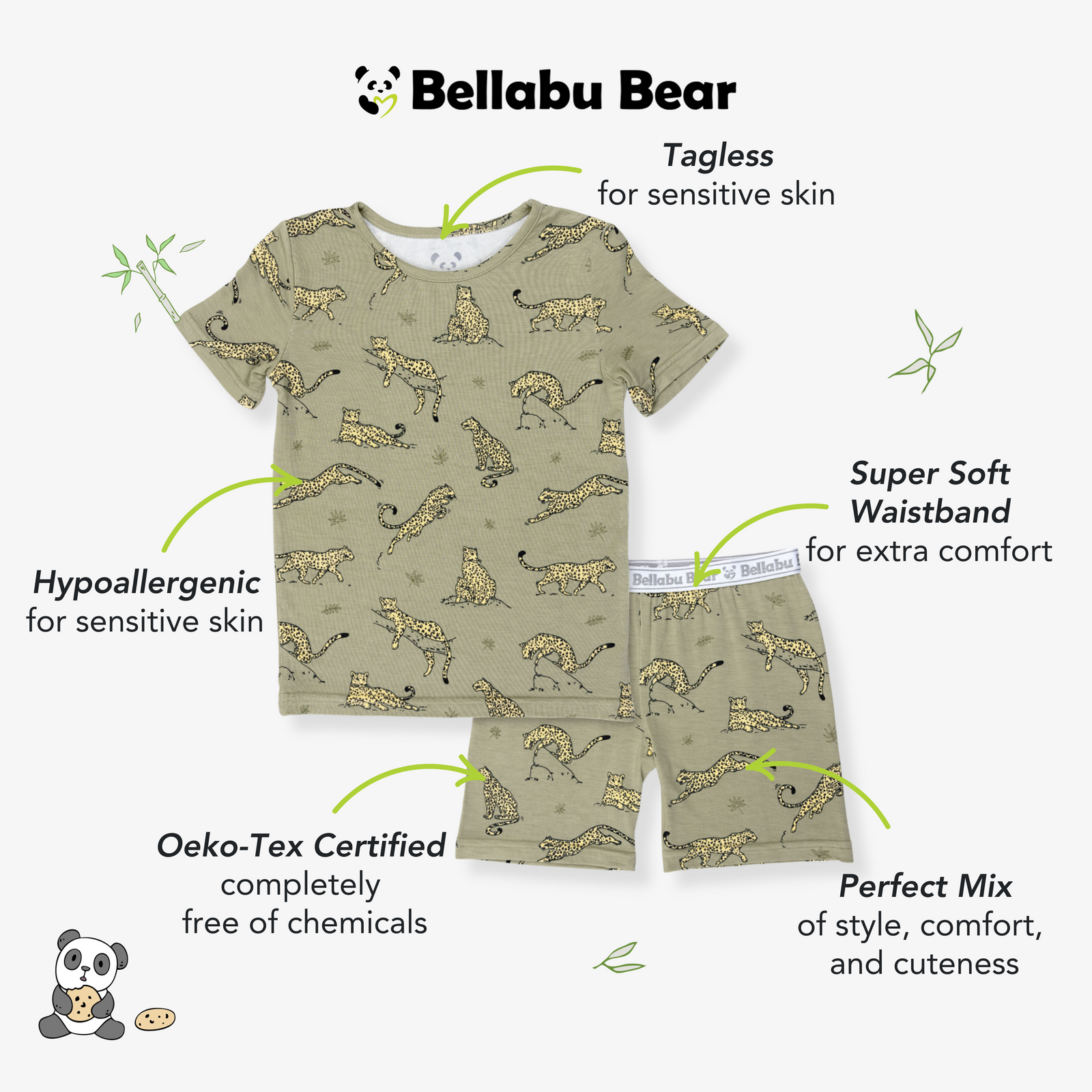 Sage & Spots Leopard Bamboo Kids Pajama Short Set