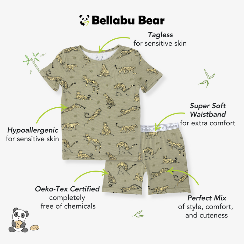 Sage & Spots Leopard Bamboo Kids Pajama Short Set