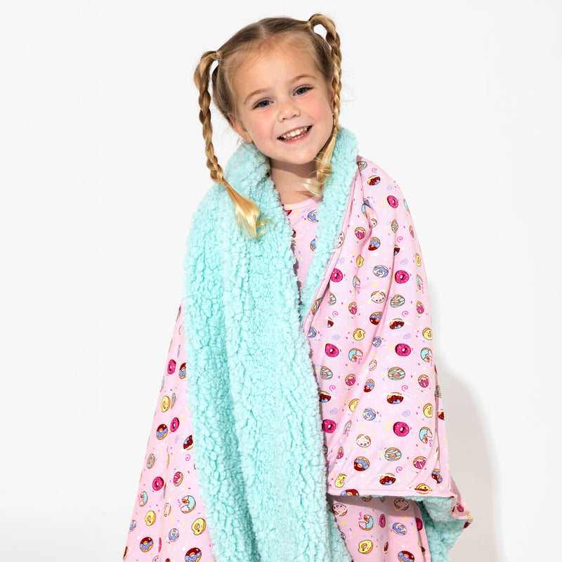 Pink Space Donut Bamboo Sherpa Blanket