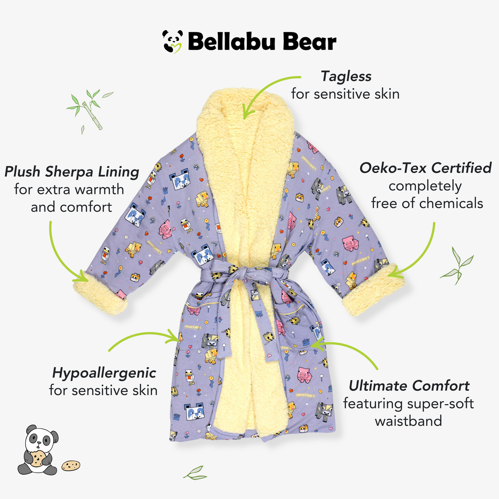 Minecraft Pixel Pals Bamboo Kids Sherpa Robe