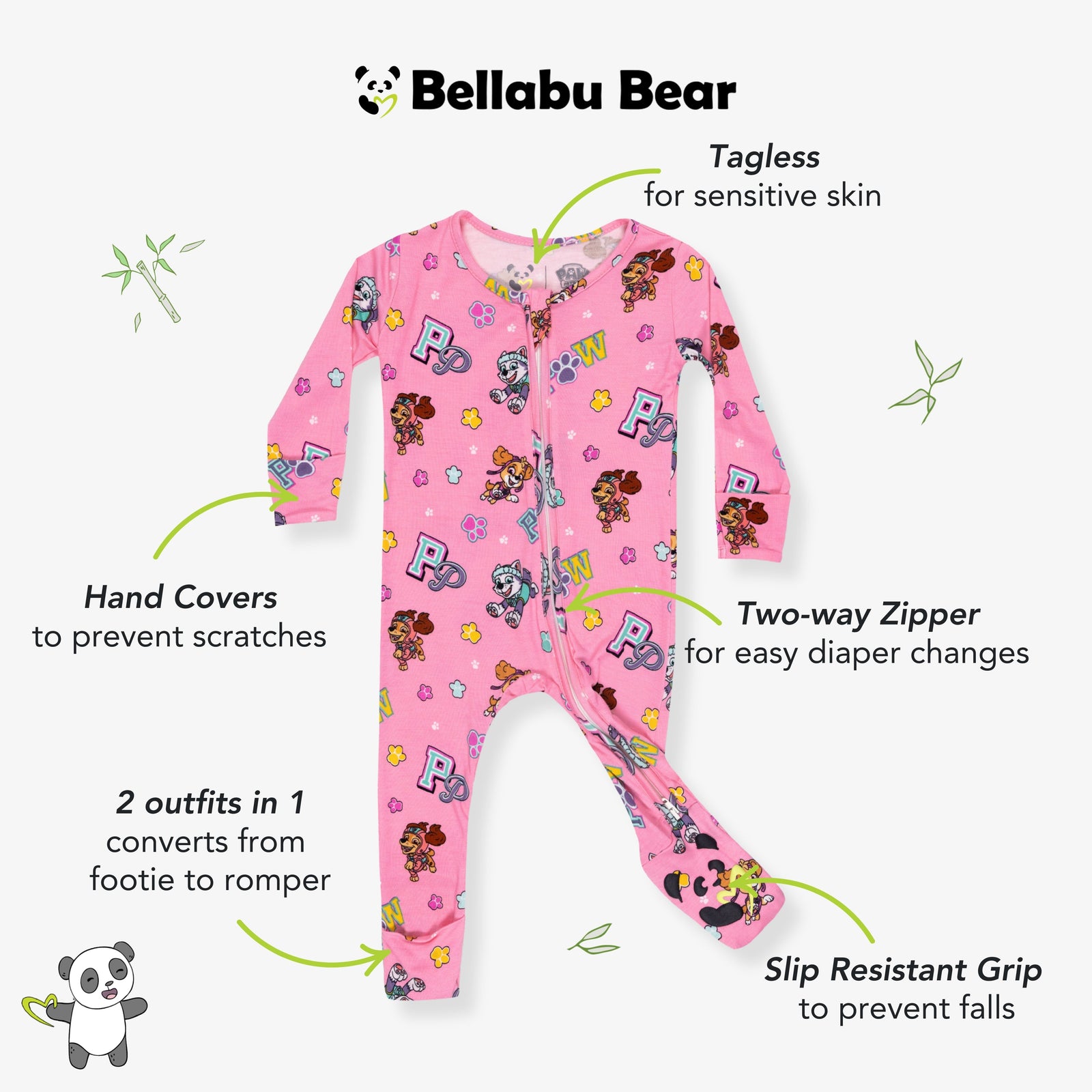 PAW Patrol: Varsity Pink Bamboo Convertible Footie