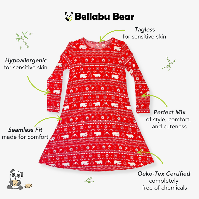 Polar Isle Red Bamboo Girls' Long Sleeve Dress