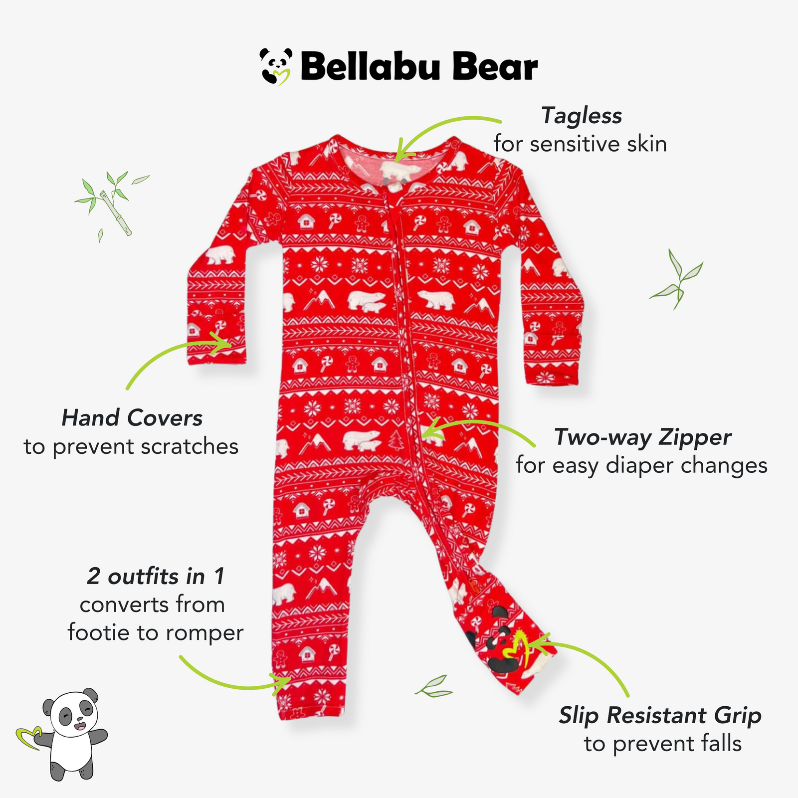 Polar Isle Red Bamboo Convertible Footie