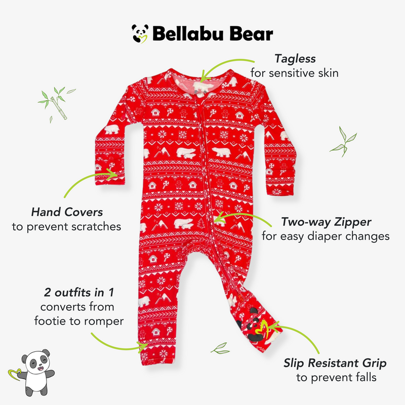 Polar Isle Red Bamboo Convertible Footie