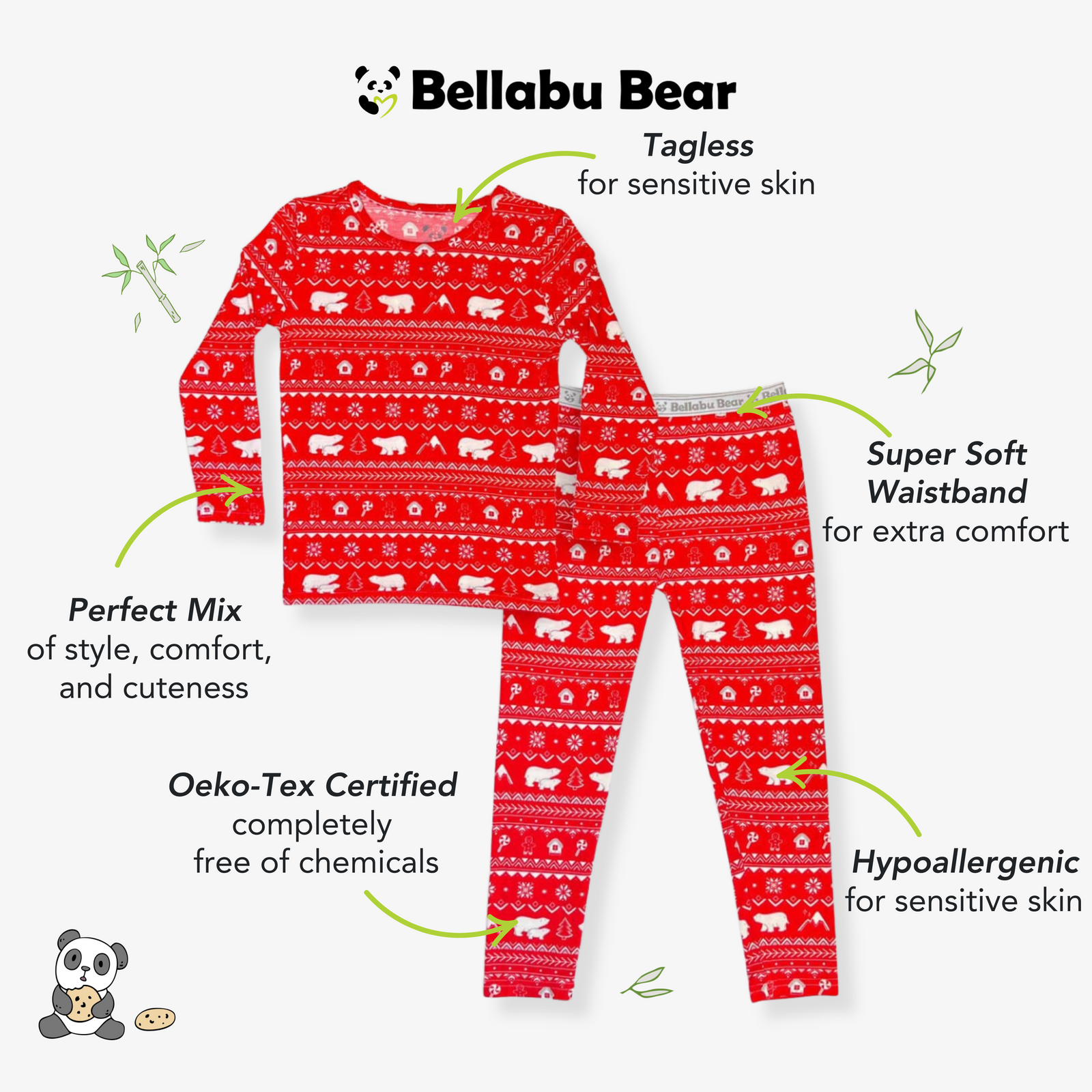Polar Isle Red Bamboo Kids Pajamas