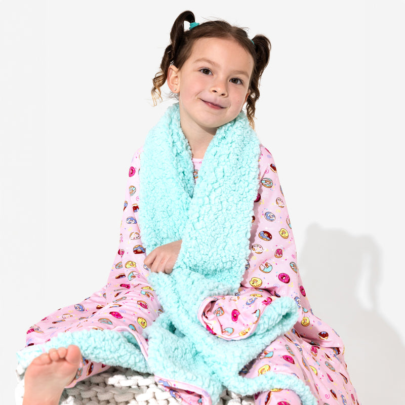 Pink Space Donut Bamboo Sherpa Blanket