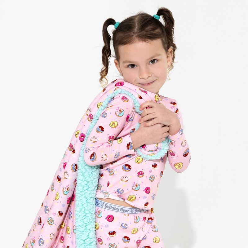 Pink Space Donut Bamboo Sherpa Blanket