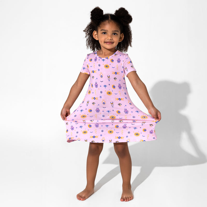 The Eye Pink Bamboo Girls' Short Sleeve Dress