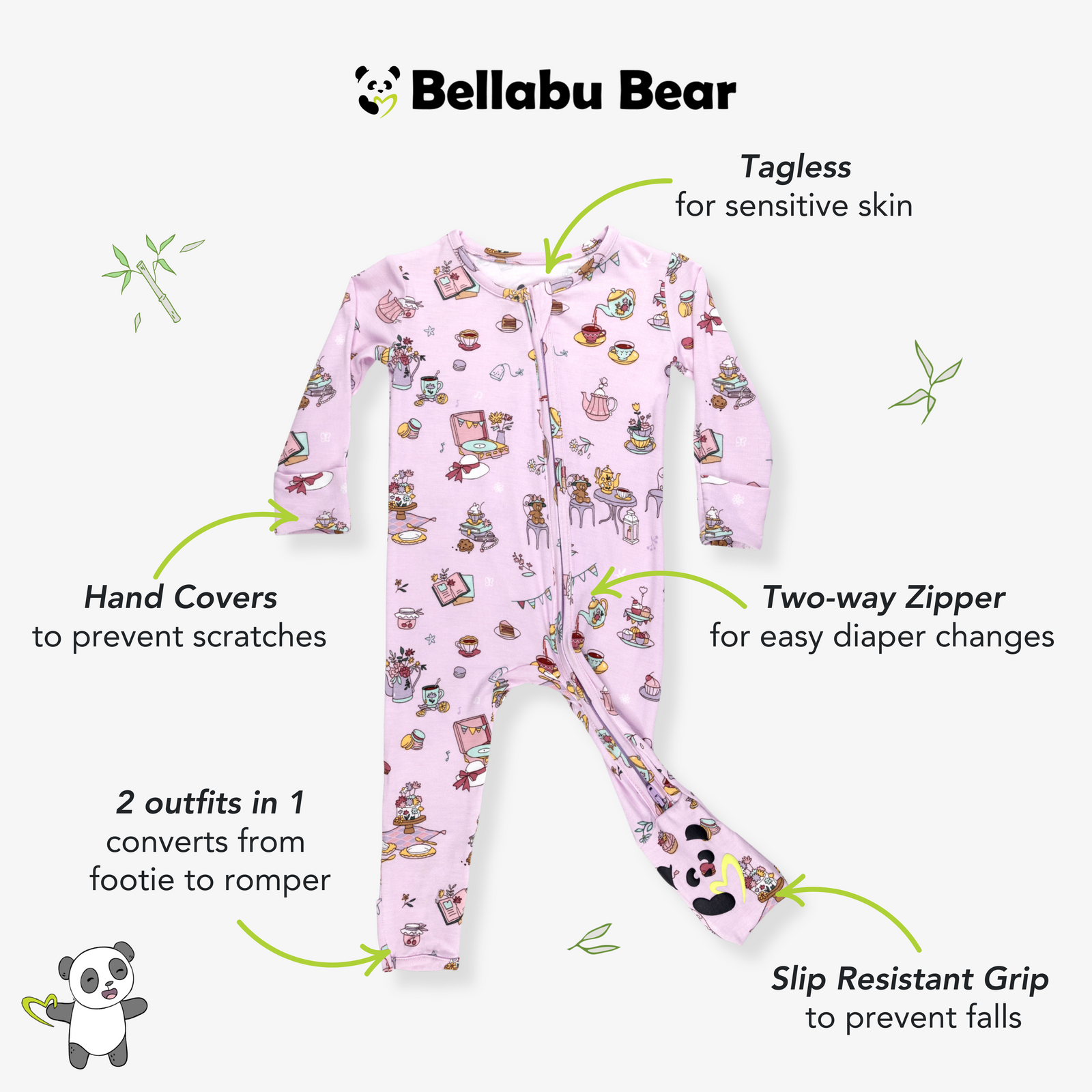 Tea Party Bamboo Convertible Footie