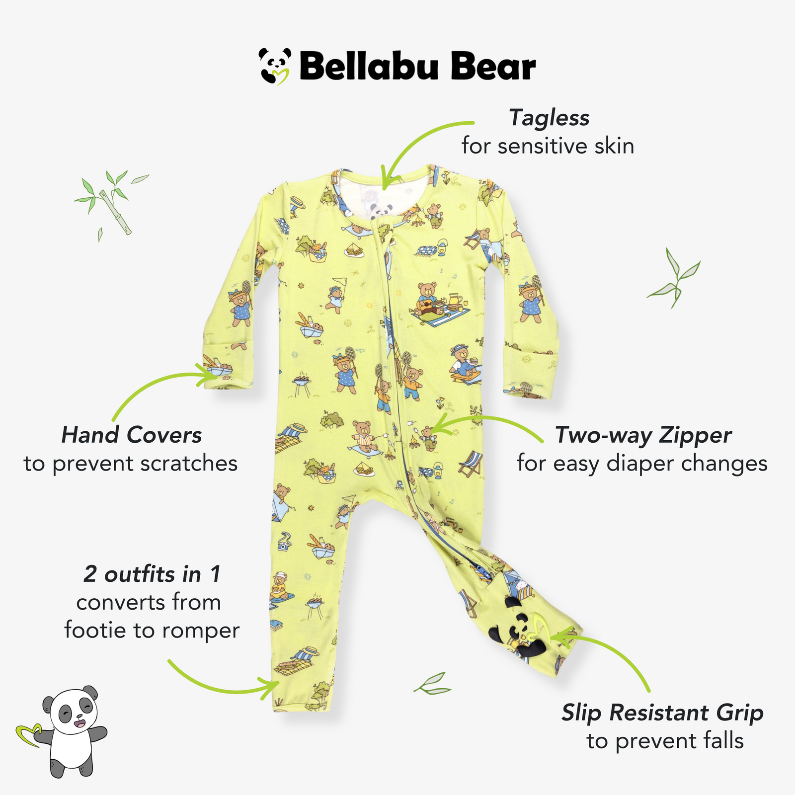 Teddy Bear Picnic Bamboo Convertible Footie