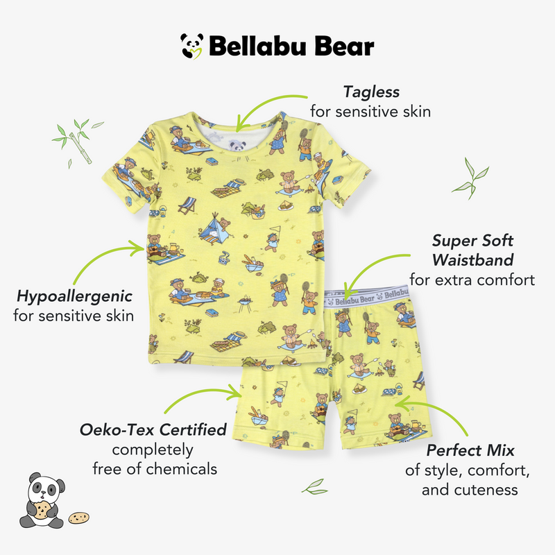 Teddy Bear Picnic Bamboo Kids Pajama Short Set