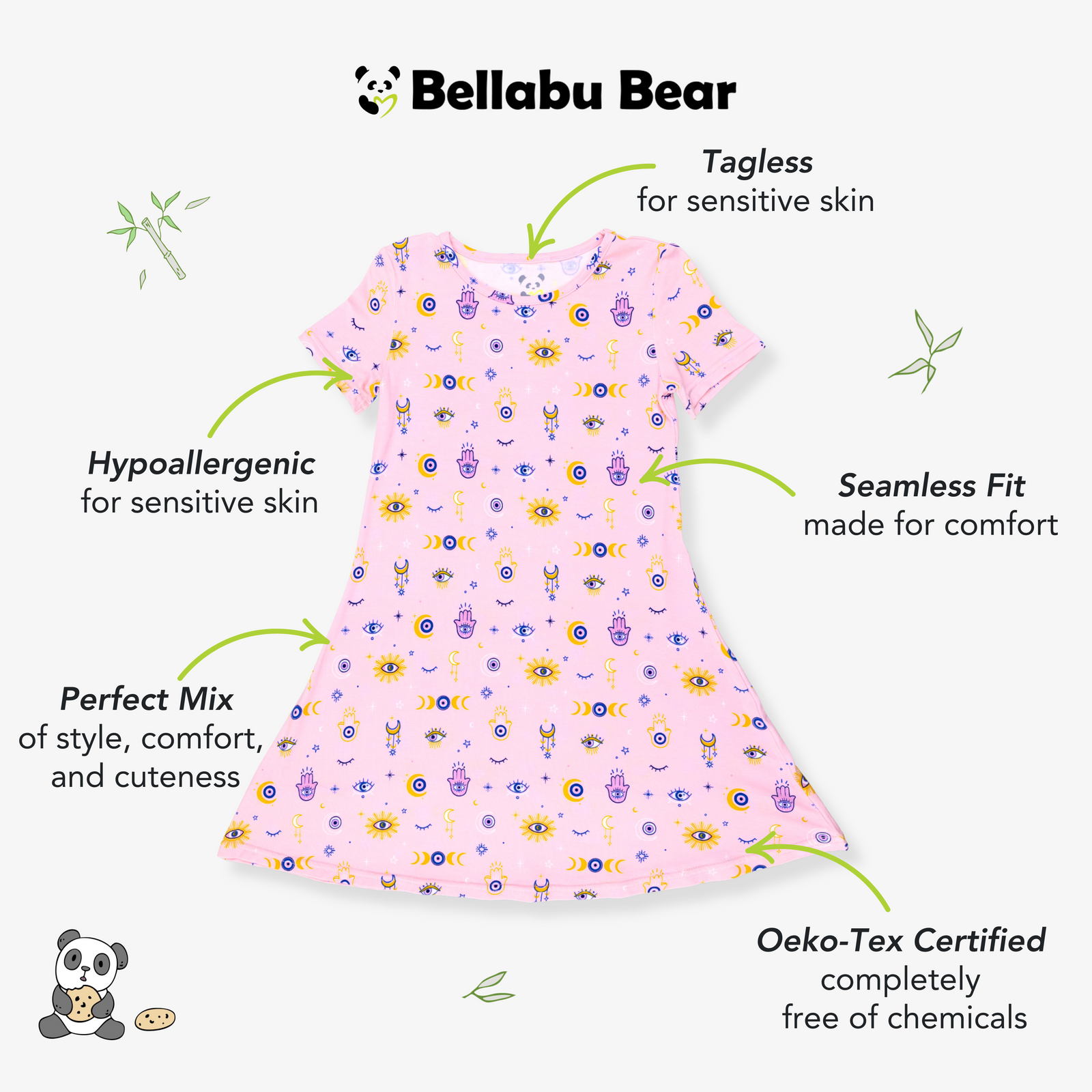 The Eye Pink Bamboo Girls' Short Sleeve Dress