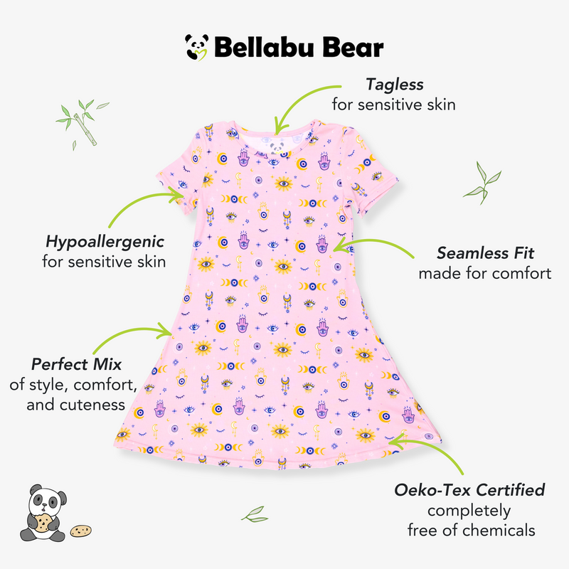 The Eye Pink Bamboo Girls' Short Sleeve Dress