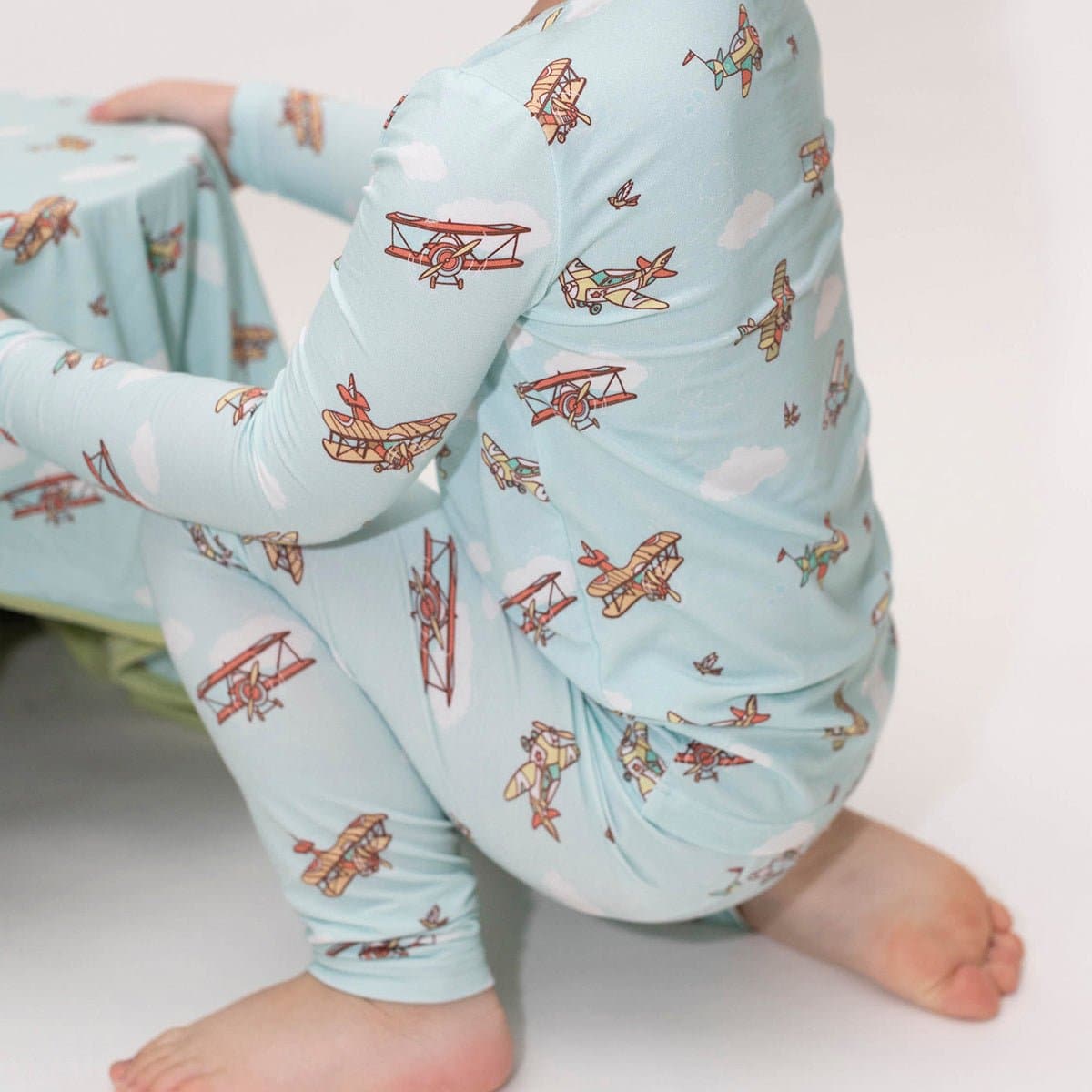 Fly High in Style Vintage Airplanes Bamboo Kids Pajamas Collection Bellabu Bear ME