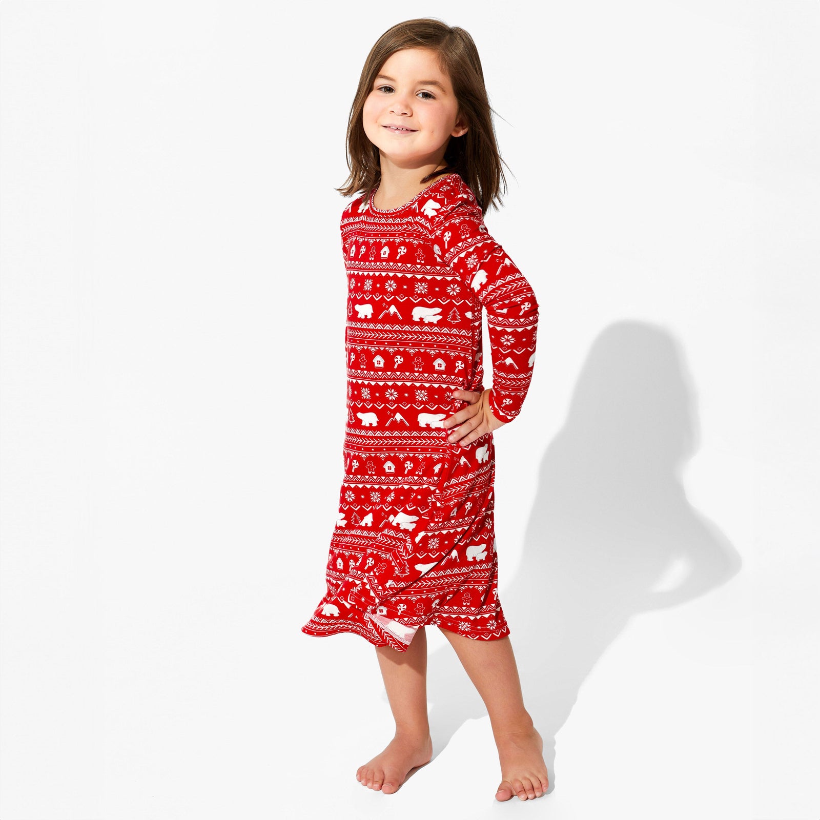 Polar Isle Red Bamboo Girls' Long Sleeve Dress