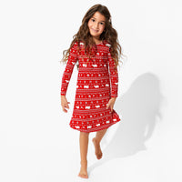 Polar Isle Red Bamboo Girls' Long Sleeve Dress