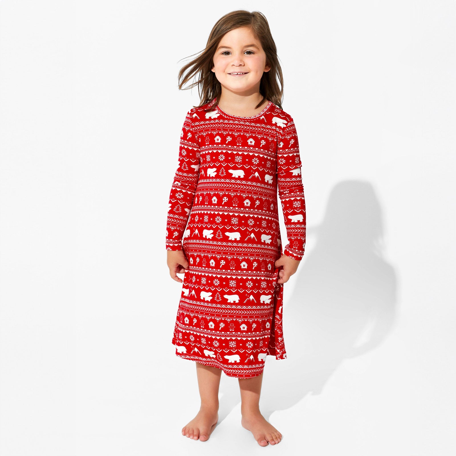 Polar Isle Red Bamboo Girls' Long Sleeve Dress