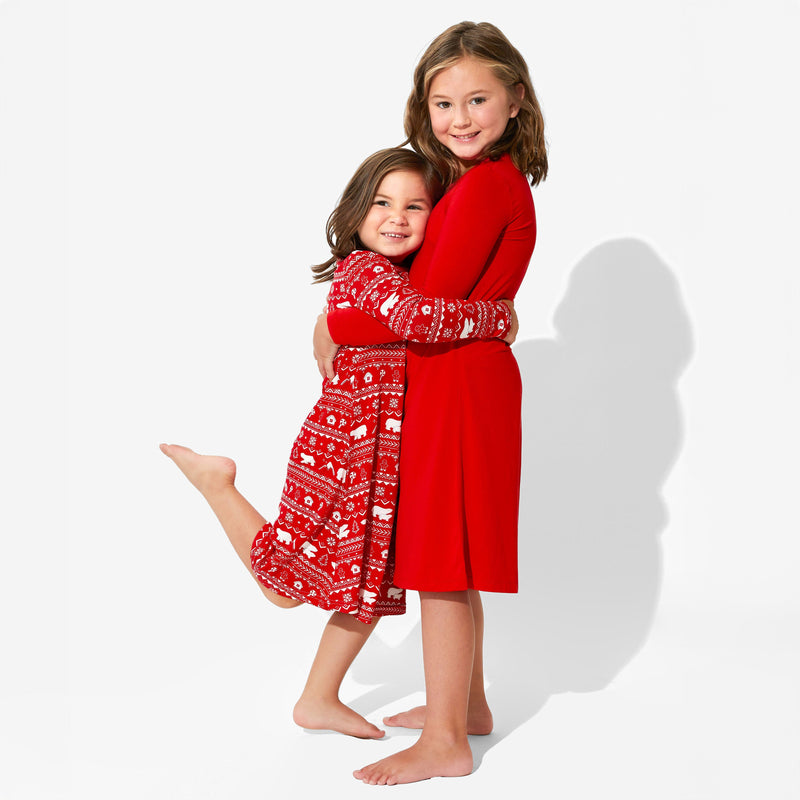 Polar Isle Red Bamboo Girls' Long Sleeve Dress