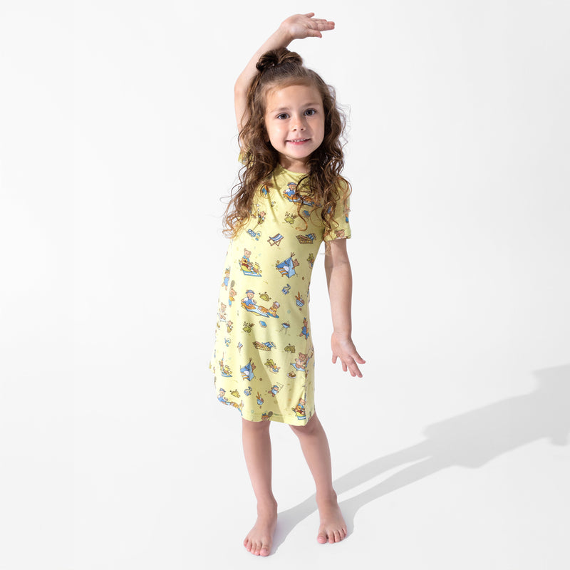 Teddy Bear Picnic Bamboo Girls' Short Sleeve Dress