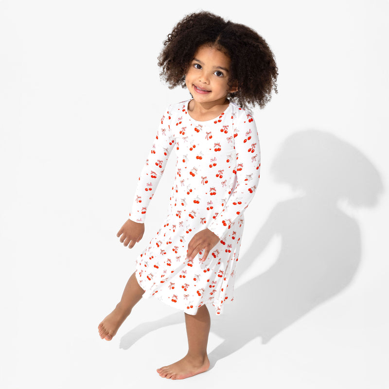 Cherry On Top Bamboo Girls' Long Sleeve Dress